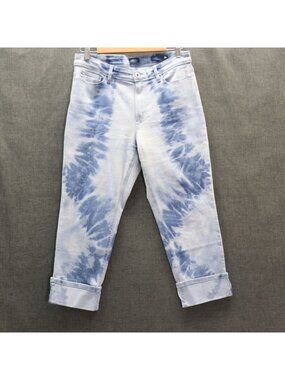 J.Jill High-Rise Cropped Jeans 10P Blue Tie-Dye Cuffed Sustainable Denim